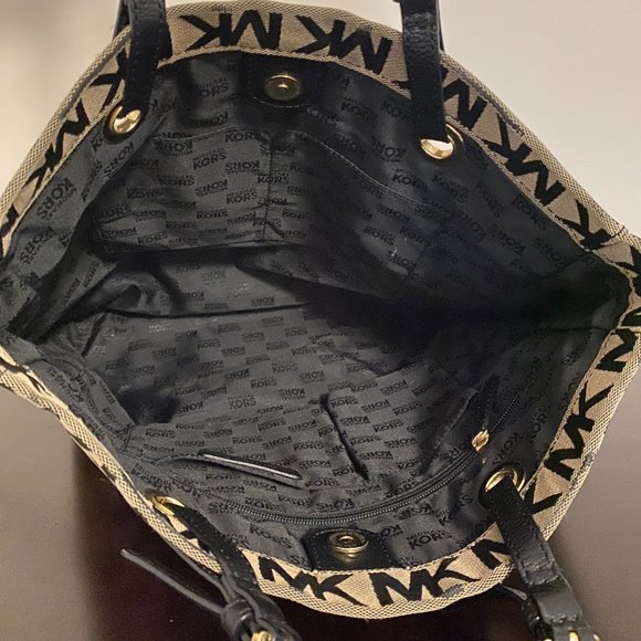 Michael Kors Jetset North South Canvas Logo Black Tan Tote - Picture 8 of 9